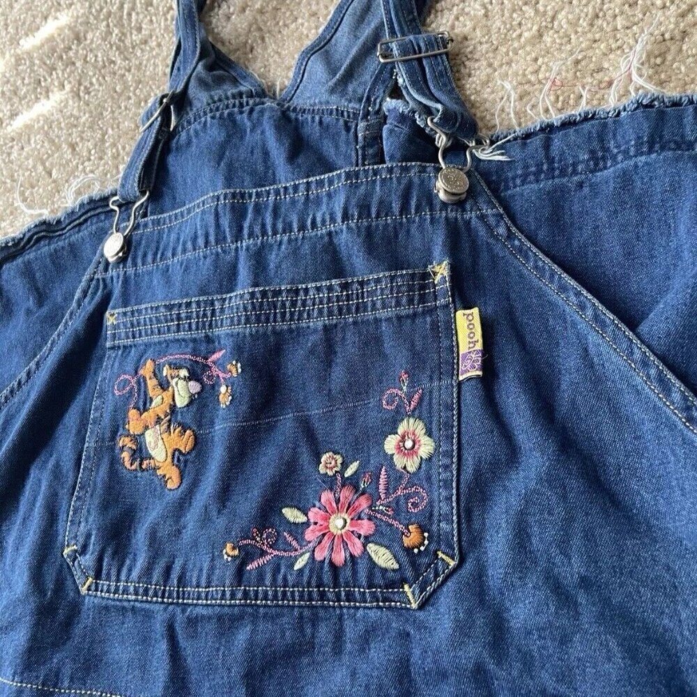 Vtg 90s Winnie The Pooh Denim Shortalls Overall - Disney Women's Sz 26W/…